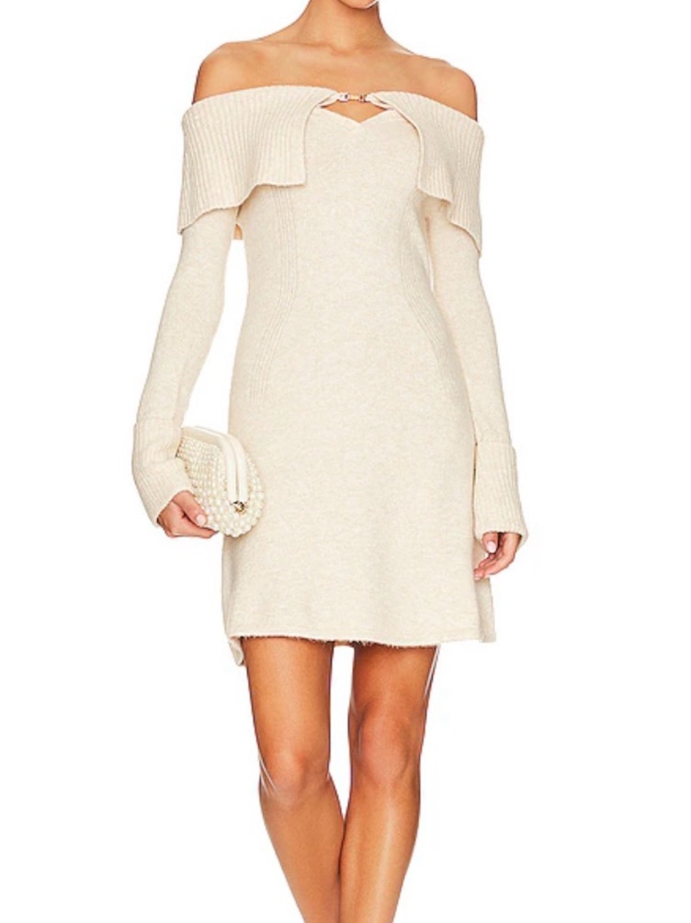 Cult Gaia- Edna Knit Off Shoulder Mini Dress in Off White